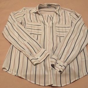 Striped navy and light pink shirt